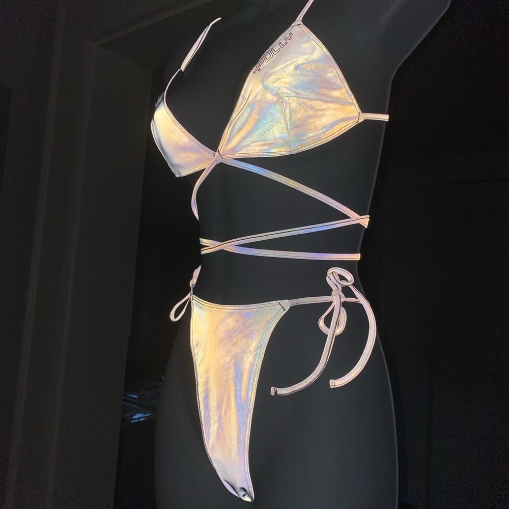 NWT Oh Polly! Reflective Grey Thong Bikini